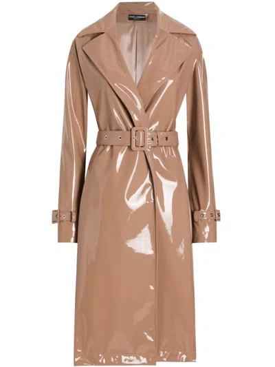 Dolce & Gabbana Beige Polyester Coat In Brown