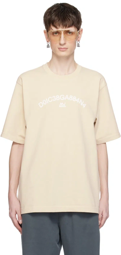 Dolce & Gabbana Logo-print Cotton T-shirt In Beige 6