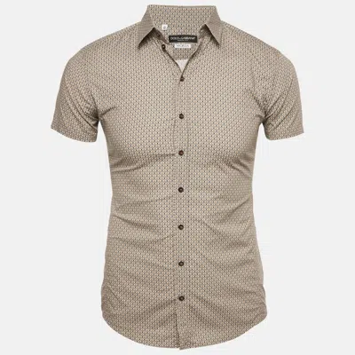 Pre-owned Dolce & Gabbana Beige Printed Cotton Button Front Sicilia Shirt S In Sand