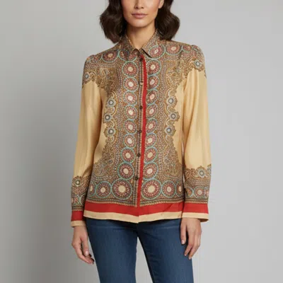 Pre-owned Dolce & Gabbana Beige Printed Silk Long Sleeve Shirt S In Sand