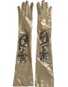 Dolce & Gabbana Beige Satin Crystal Elbow Length Gloves In Beige