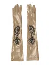 Dolce & Gabbana Beige Satin Crystal Elbow Length Mitten Women's Gloves In Sand