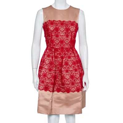 Pre-owned Dolce & Gabbana Beige Satin Lace Trim Detail Sleeveless Mini Dress M