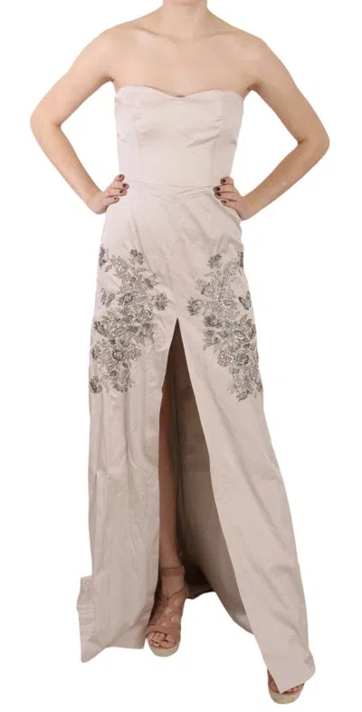 Pre-owned Dolce & Gabbana Beige Sequined Flower Flare Ball Gown Women's Dress () In Sand