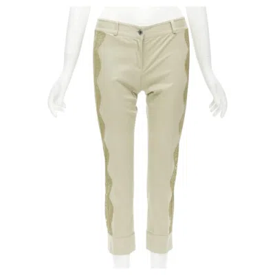Pre-owned Dolce & Gabbana Dolce Gabbana Beige Sheer Lace Insert Metal Plate Cropped Pants S In Brown