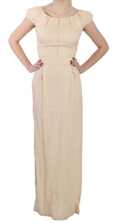 Dolce & Gabbana Beige Silk Column Cap Sleeve Gown Women's Dress In Nude