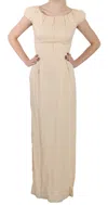 Dolce & Gabbana Beige Silk Column Cap Sleeve Gown Women's Dress In Sand