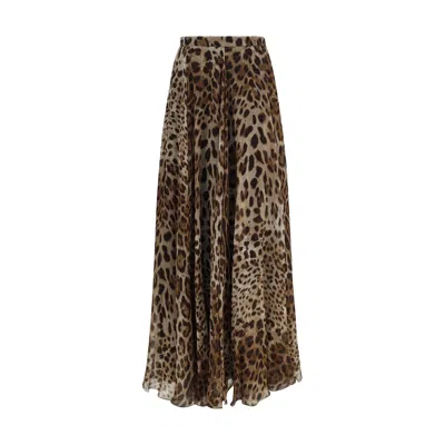 Dolce & Gabbana Beige Silk Long Women's Skirt In Brown