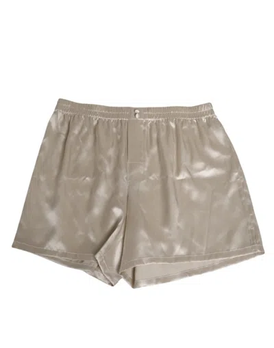 Dolce & Gabbana Beige Silk Satin Elastic Men Boxer Short Swimwear In Gray