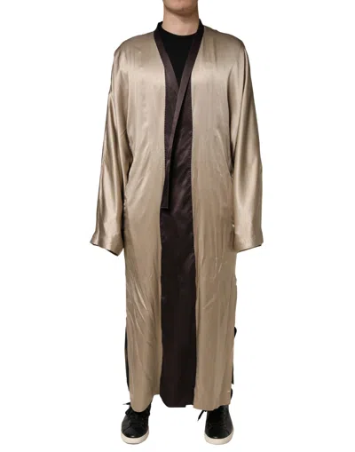 Pre-owned Dolce & Gabbana Beige Silk Satin Long Coat Robe Men's Jacket ()