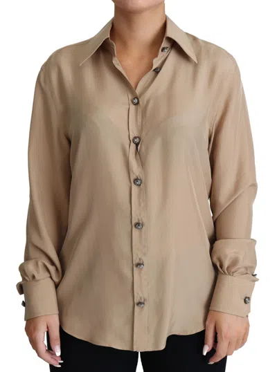 Dolce & Gabbana Beige Silk Shirt Decorative Buttons Women's Top In Sand
