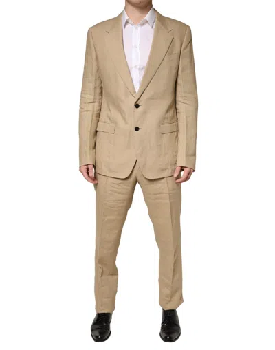 Dolce & Gabbana Beige Taormina Single Breasted Formal 2 Piece Suit In Nude