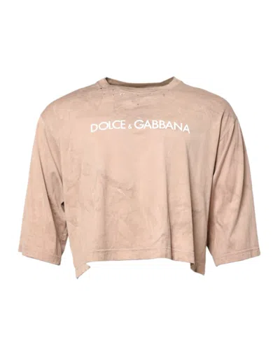 Pre-owned Dolce & Gabbana Beige Tie Dye Logo Print Cropped Men's T-shirt () In Sand