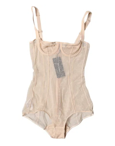 Dolce & Gabbana Beige Tulle Balconette Bra Bodysuit Women's Underwear