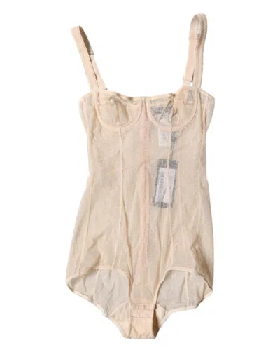 Dolce & Gabbana Beige Tulle Balconette Bra Bodysuit Women's Underwear In Brown