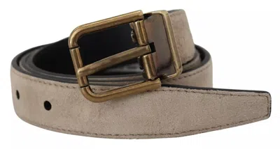 Pre-owned Dolce & Gabbana Beige Velvet Leather Gold Tone Metal Buckle Men's Belt ()