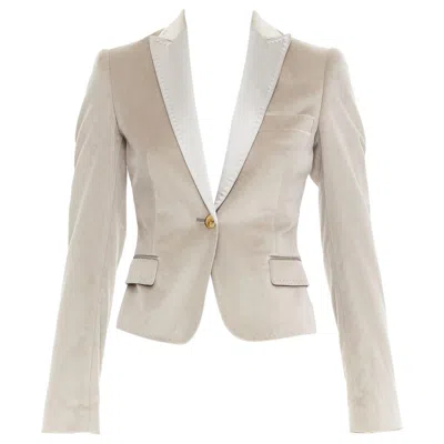 Pre-owned Dolce & Gabbana Dolce Gabbana Beige Velvet Satin Peak Lapel Cropped Tux Blazer It36 Xxs In Brown