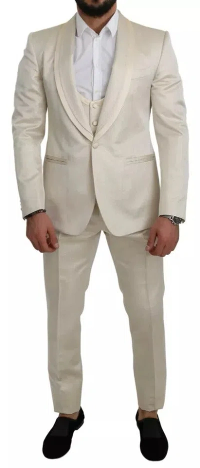 Dolce & Gabbana Beige Wool Crème 3 Piece Sicilia Shawl Men's Suit