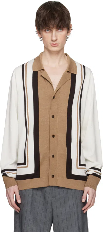 DOLCE & GABBANA BEIGE & WHITE WOOL DG EMBROIDERY CARDIGAN