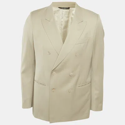 Pre-owned Dolce & Gabbana Beige Wool Double Breasted Blazer Xl In Sand