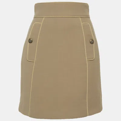 Pre-owned Dolce & Gabbana Beige Wool Flap Pocket Detail Mini Skirt S In Sand
