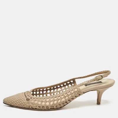 Pre-owned Dolce & Gabbana Beige Woven Leather Slingback Pumps Size 41