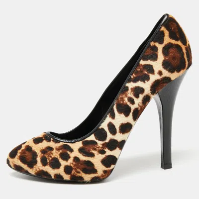 Pre-owned Dolce & Gabbana Beige/brown Pony Hair Leopard Print Platform Pumps Size 40