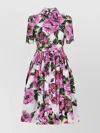 Dolce & Gabbana Bell Skirt Peonie Pattern Dress In Black