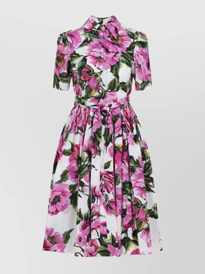 Dolce & Gabbana Bell Skirt Peonie Pattern Dress In Black