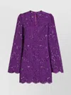 Dolce & Gabbana Lace-pattern Bell-sleeve Dress In Purple