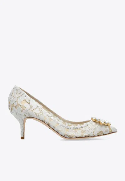 Dolce & Gabbana Bellucci 60 Brooch Embellished Lace Pumps In Cream