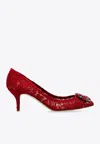 Dolce & Gabbana Bellucci 60 Brooch Embellished Lace Pumps In Red