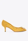 Dolce & Gabbana Bellucci Taormina Lace Pumps With Crystals In Yellow