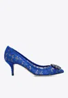 Dolce & Gabbana Lace Rainbow Pumps With Brooch Detailing In Blue