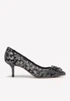 Dolce & Gabbana Bellucci 60 Lurex Lace Pumps With Brooch Detail In Gray