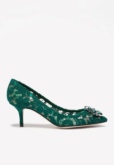 Dolce & Gabbana Bellucci 60 Taormina Lace Pumps With Crystal Detail In Green