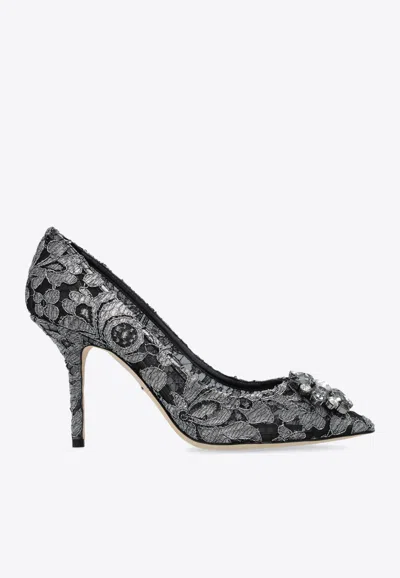 DOLCE & GABBANA BELLUCCI 90 BROOCH EMBELLISHED LACE PUMPS