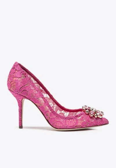 DOLCE & GABBANA BELLUCCI 90 BROOCH LACE PUMPS