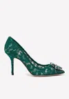 Dolce & Gabbana Lace Stiletto Heel Pumps Crystal Embellishments In Green