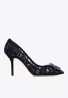 Dolce & Gabbana Embellished Lace Point Toe Pumps In Navy