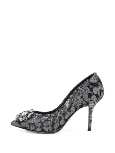 Pre-owned Dolce & Gabbana Bellucci Crystal-embellished Lace Pumps In Grey