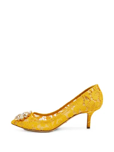 Pre-owned Dolce & Gabbana Bellucci Lace Heeled Pumps In Yellow