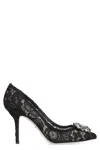 Dolce & Gabbana Embellished Lace Overlay Kitten Heel Pumps In Black