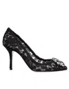 Dolce & Gabbana Embellished Lace Overlay Kitten Heel Pumps In Black