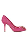 Dolce & Gabbana 60mm Bellucci Lace & Swarovski Pumps, Fuchsia In Animal Print