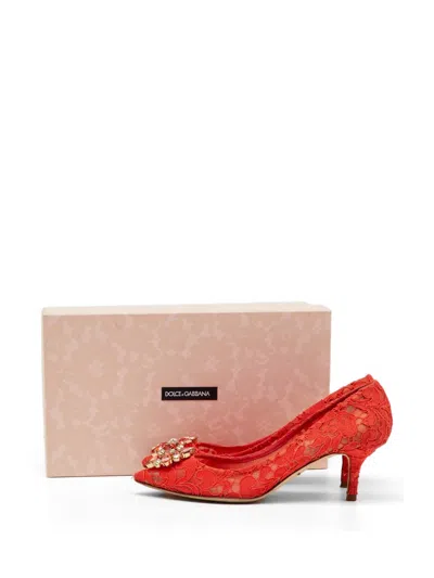 Pre-owned Dolce & Gabbana Bellucci Lace Pumps In Orange