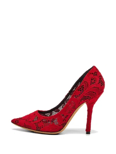Pre-owned Dolce & Gabbana Bellucci Lace Pumps In Red