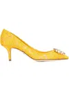Dolce & Gabbana Bellucci Crystal-embellished Corded Lace Pumps In Yellow
