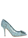 Dolce & Gabbana Blue Taormina Lace Crystal Heel Pumps Shoes In Light Blue