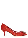 Dolce & Gabbana Bellucci 60 Brooch Embellished Lace Pumps In Red